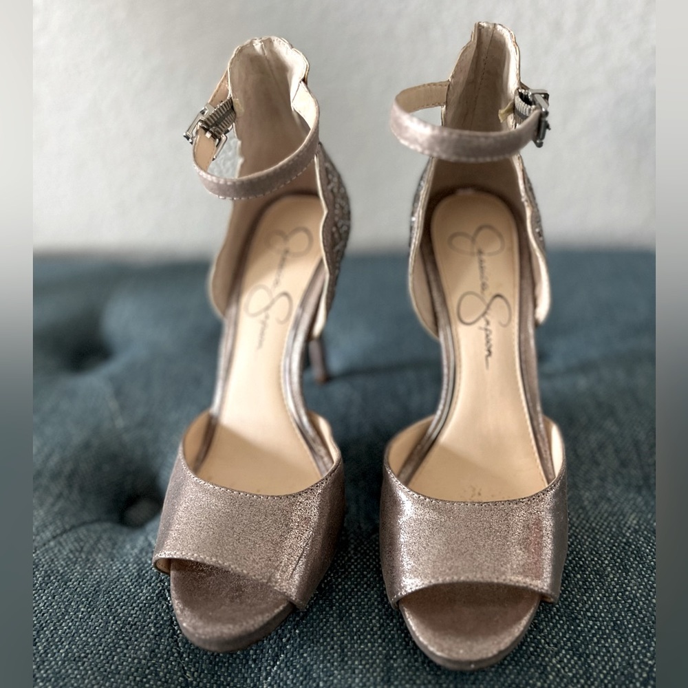 Jessica Simpson open toe sparkly heels, like new, size 5.5